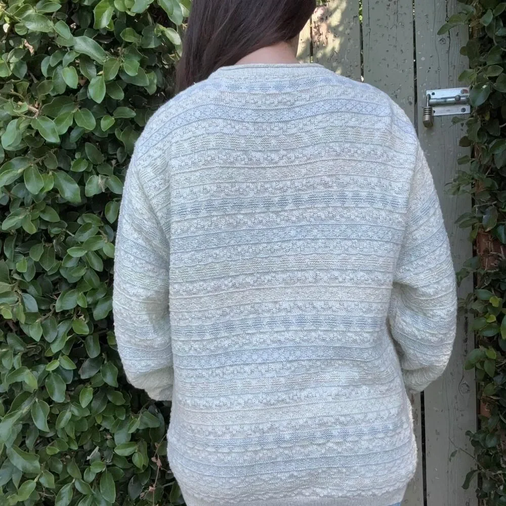 Vintage Beige and Blue Striped Beachy Nautical Knit Sweater Made in the USA